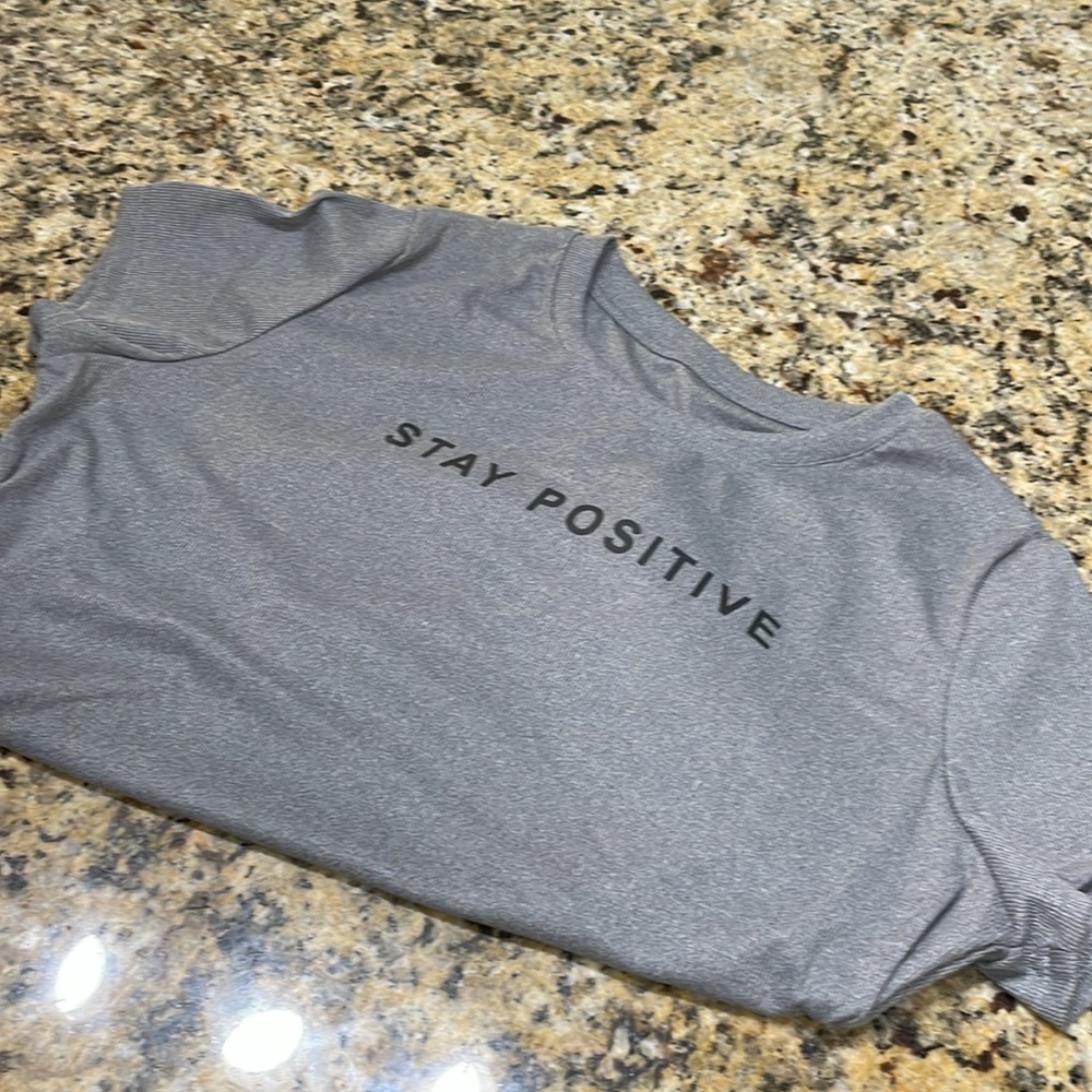 Stay Positive Gray Ribbed Women's Top - Picture 14 of 15